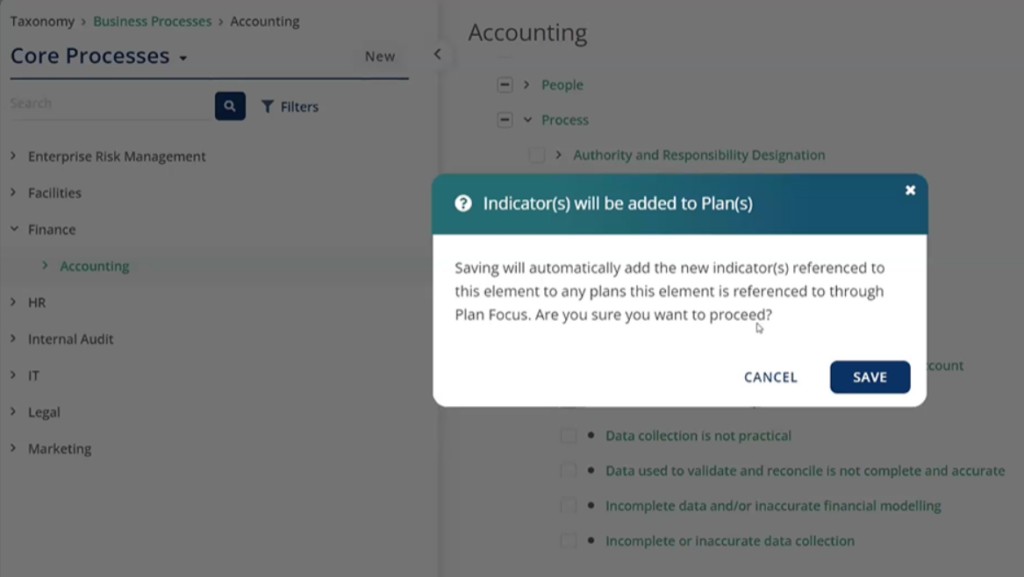 Business Processes - Indicators Added to Plans