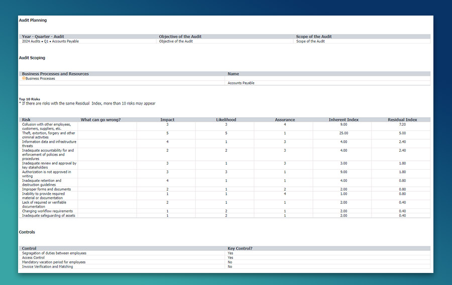 Internal audit planning and scoping report